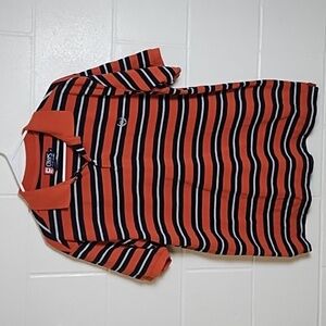 Chaps Men's Cotton Striped Polo Rugby Shirt in Orange Dark Navy Grey Stripes